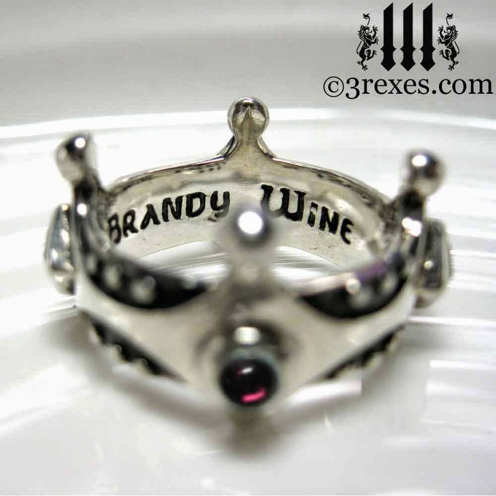 Medieval Gothic wedding Crown Ring with garnet