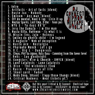dj connect hip hop mixtape volume 4 back cover and playlist