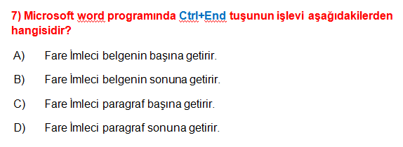 bilgisayar isletmenligi word sinav