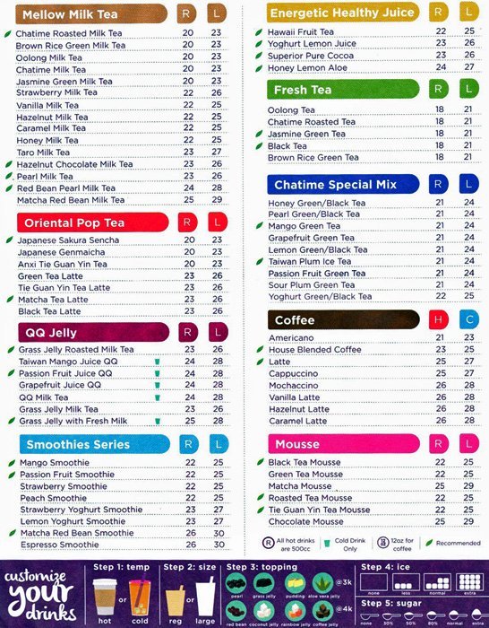Harga Menu Chatime Kelapa Gading Restoran Bubble Tea
