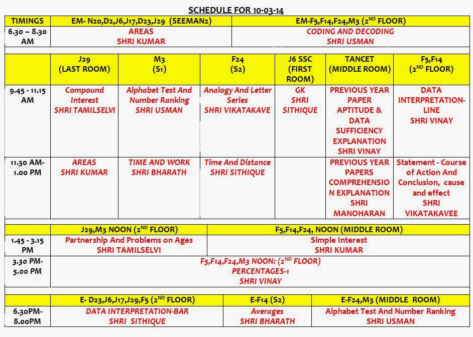 R.A.C.E: Schedule for 10-03-2014