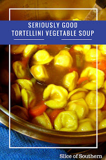 Seriously Good Tortellini Vegetable Soup:  A basic vegetable soup with tortellini made in 40 minutes!  Slice of Southern