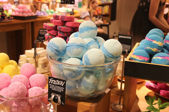 A picture of new bath products at Lush Nottingham including bath bombs and bubble bars