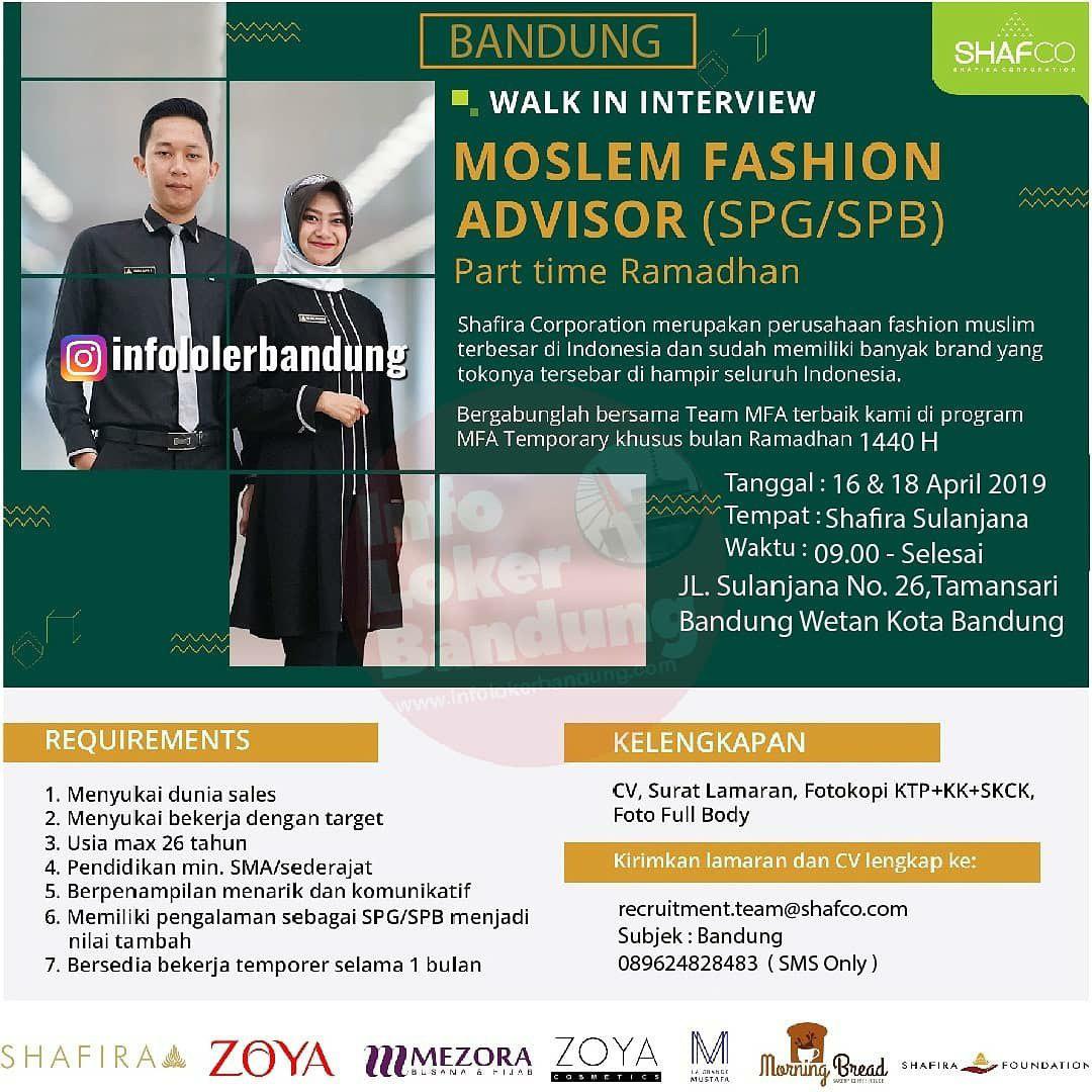 Lowongan Kerjea Part Time Ramadhan Shafira Corporation ( Walk In Interview ) 16 & 18 April 2019