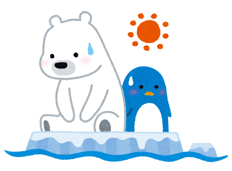 地球温暖化のイラスト 氷の上のペンギンとシロクマ かわいいフリー素材集 いらすとや