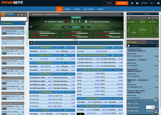 Privatbet Live Betting Privatbet Live Betting Screen