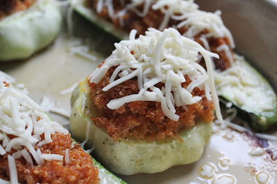 Sausage-and-quinoa-stuffed squash with mozzarella