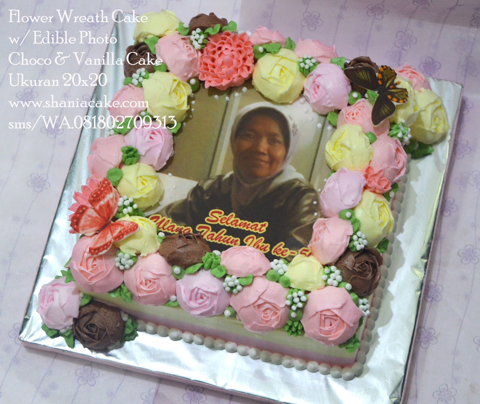 [Birthday Cake Jogja] Flower Wreath Cake with Edible Photo Dari Mba