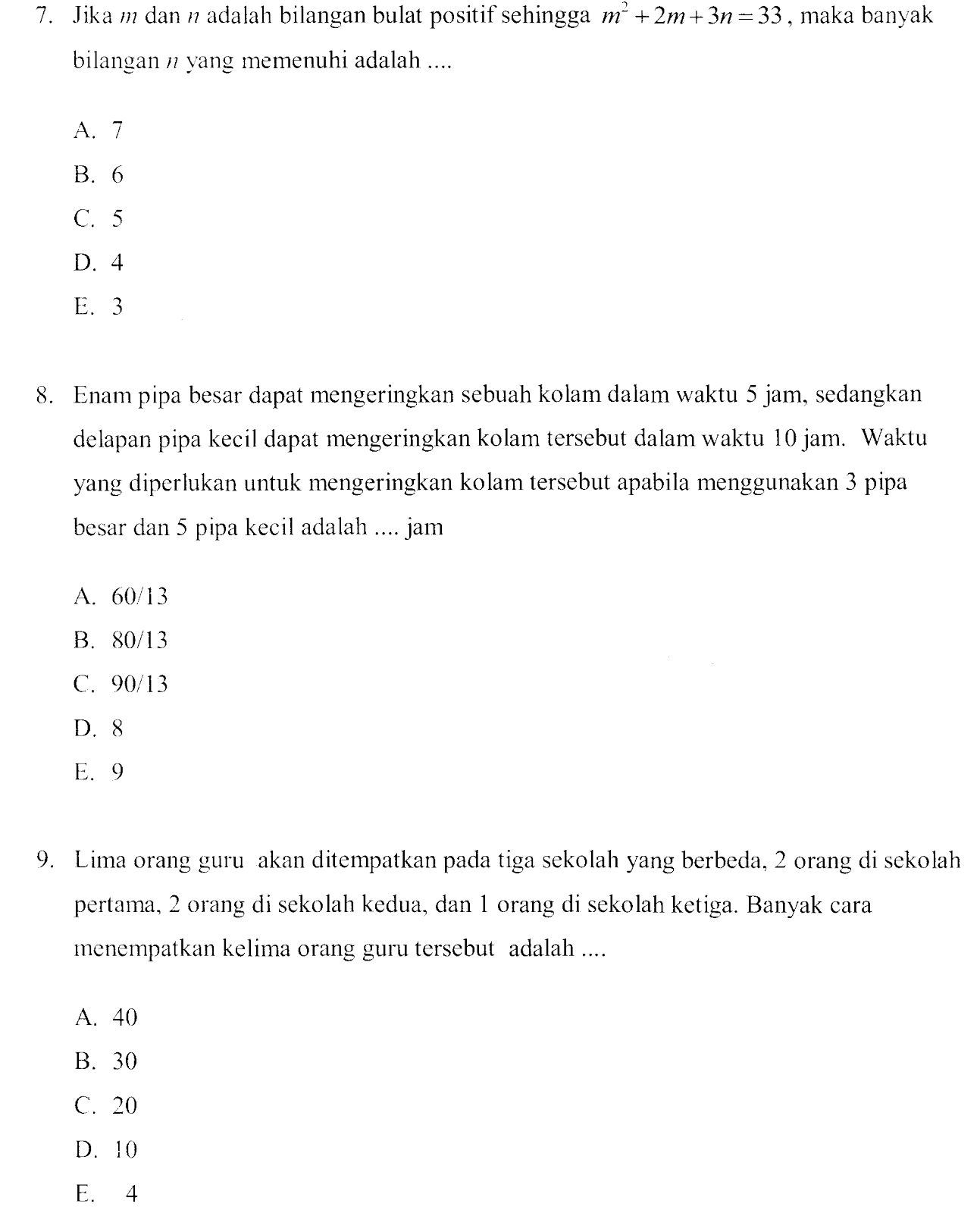 Berikut ini adalah contoh soal Matematika SMP yang diujikan dalam Olimpiade Sains Nasional OSN