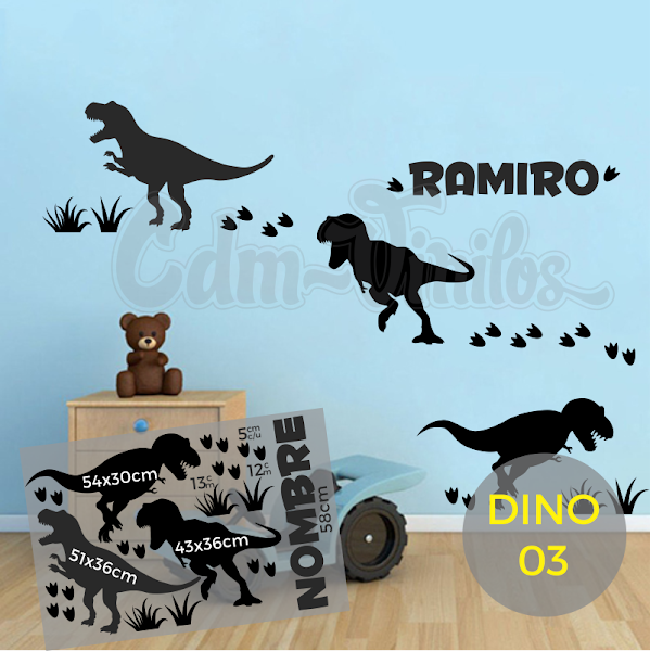 VINILO INFANTIL DINOSAURIO T-REX NOMBRE PERSONALIZADO | CDM Vinilos