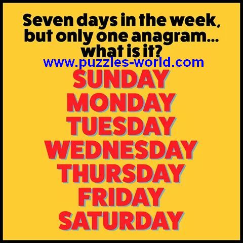 Seven Days in the Week, But only one anagram. What is it ?