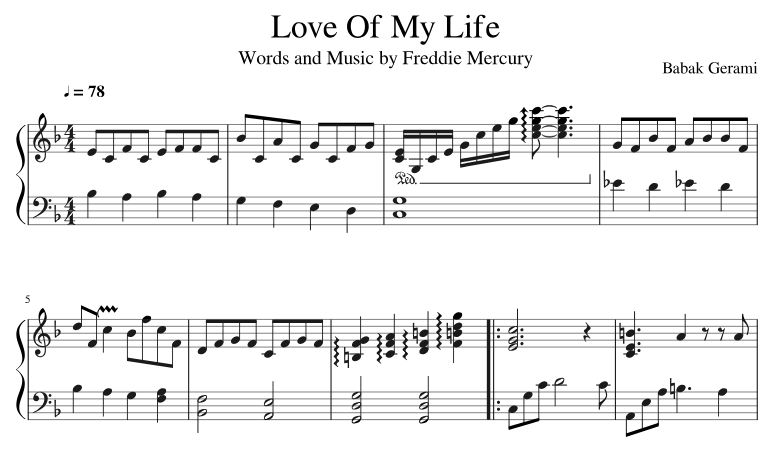 Love Of My Life Piano Sheet Music Free Download PDF.