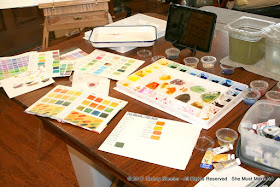 Color mixing for the artwork with reference book and previous color mixing charts. 