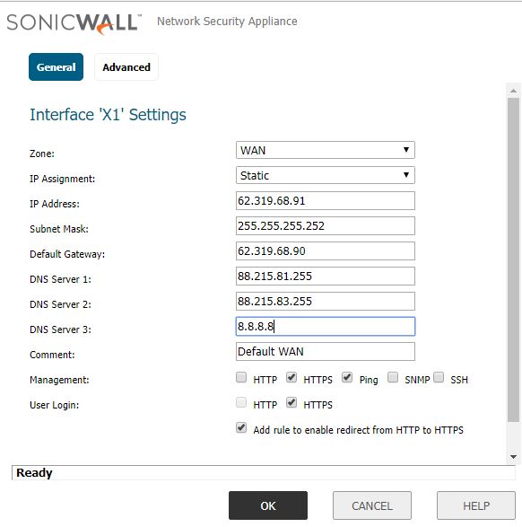 Dell SonicWALL Firewall Appliance WAN and LAN Configuration Code