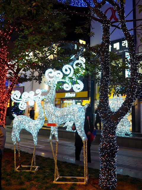 Trees and reindeer as part of the Christmas lights in Nampo, Busan, South Korea
