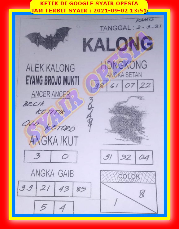 Syair Hk 2 September 2021 Kode Syair Sgp Syair Hk Syair Sydney 2021