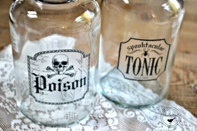 Elixir bottles with Halloween stickers