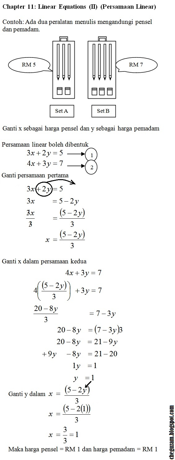 Nota Matematik Tingkatan 3  Bab 11 : Linear Equation 