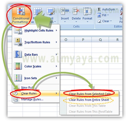  Gambar: Cara menghilangkan conditional formats pada cells atau sheet Microsoft Excel
