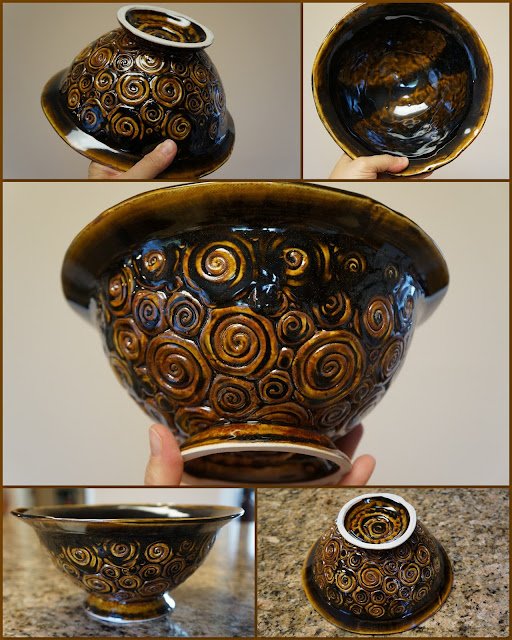 Hand coiled bowl in Amber Celadon glaze, by Lily L