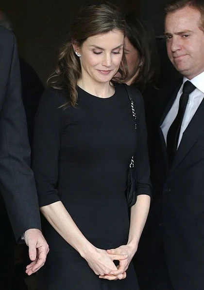 King Felipe and Queen Letizia of Spain attend a funeral chapel for Alicia de Borbon Parma, Duchess of Calabria at La Paz morgue in Madrid