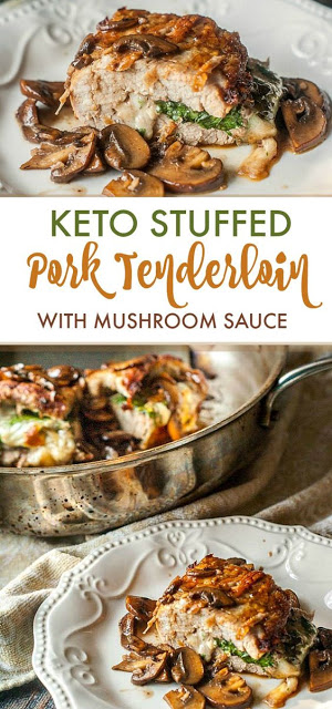Keto Stuffed Pork Tenderloin with Mushroom Sauce