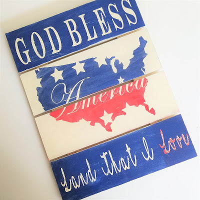 Make your own DIY patriotic wooden sign with God Bless America on it.  Perfect for showing pride for your country and decorating for the 4th of July.