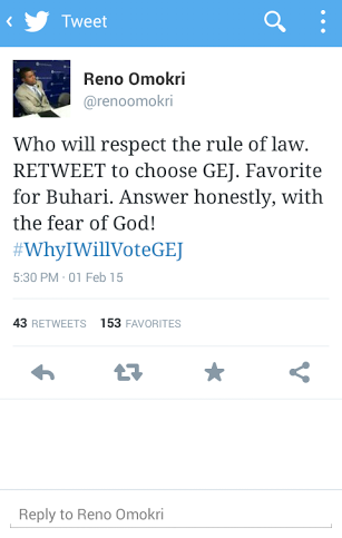 1 He shouldn't have! Hehe...Reno Omokri's twitter polls favours his opponent