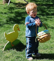 boy and easter eggs