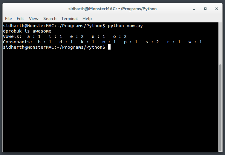 Python Program to find the vowels and consonants from a given input