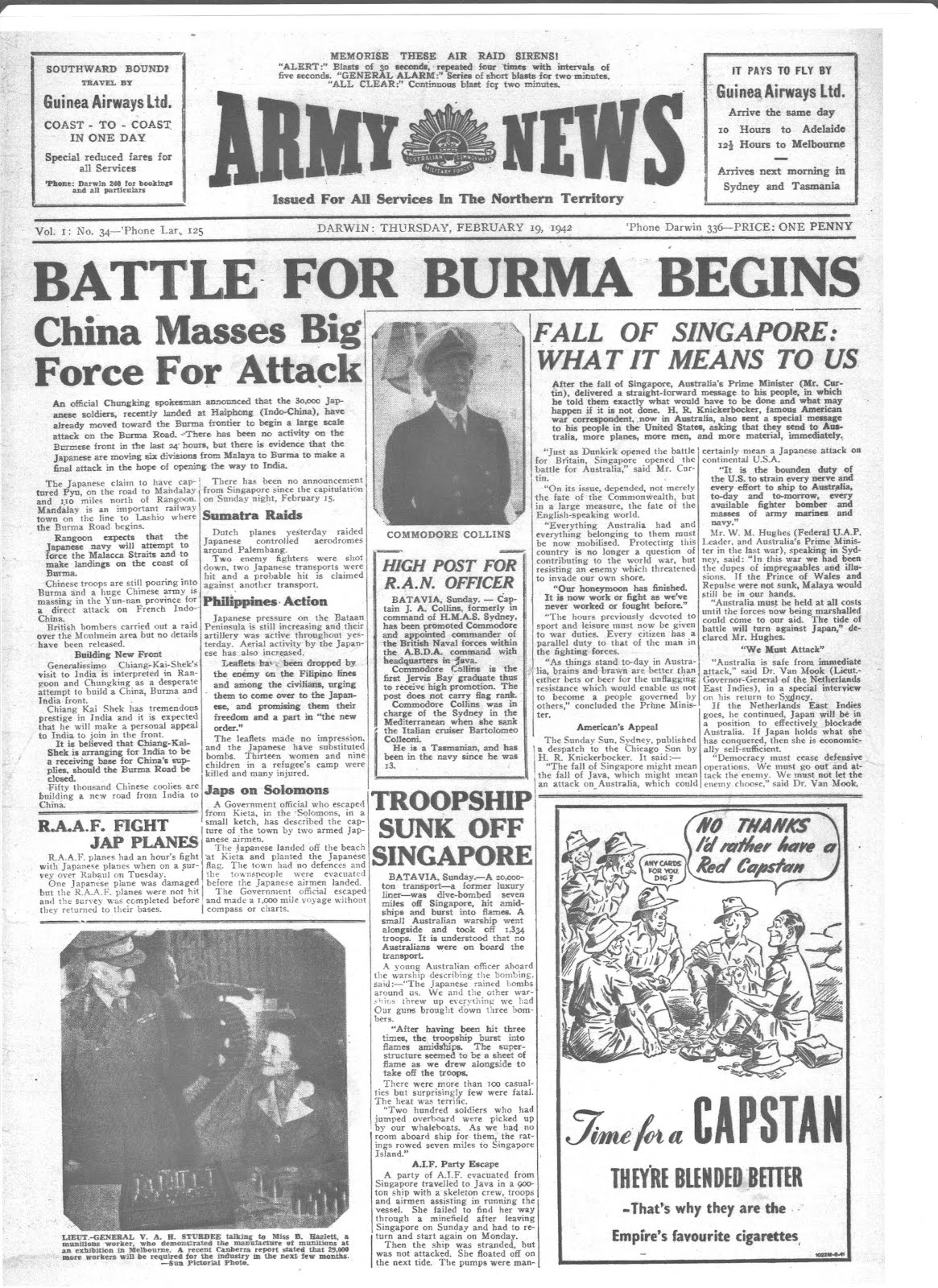 Little Darwin GRIM NEWS IN TERRITORY NEWSPAPER THE DAY DARWIN WAS BOMBED