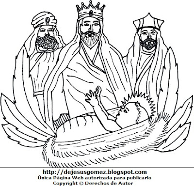 Los 3 Reyes Magos sin pintar Imagen de los Reyes Magos para colorear, pintar o imprimir. Dibujo de los tres Reyes Magos de Jesus Gómez