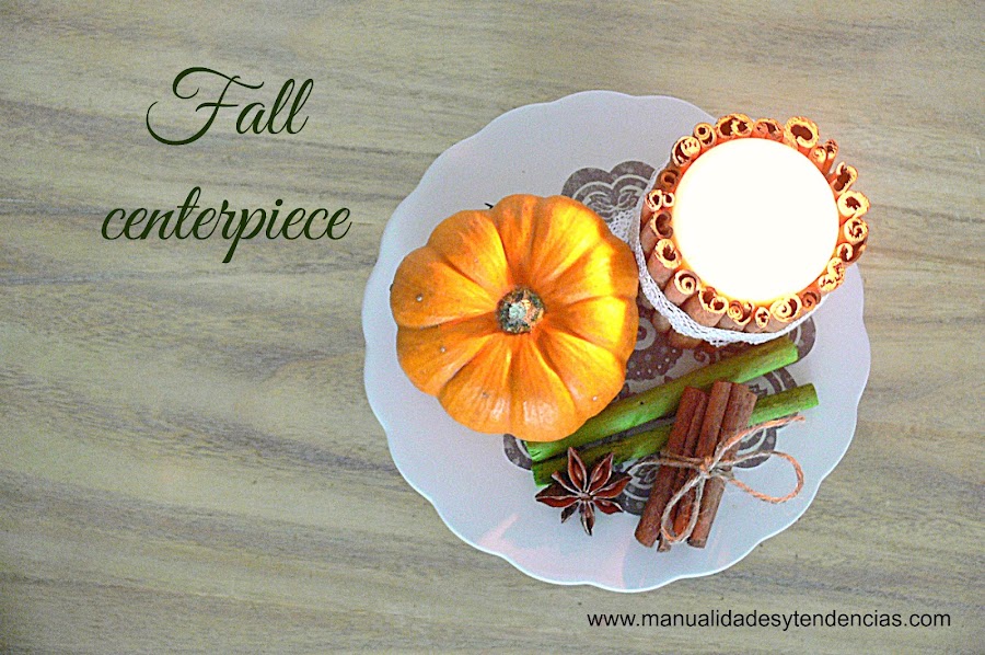 Centerpiece made with pumpkin, cinnamon and candle