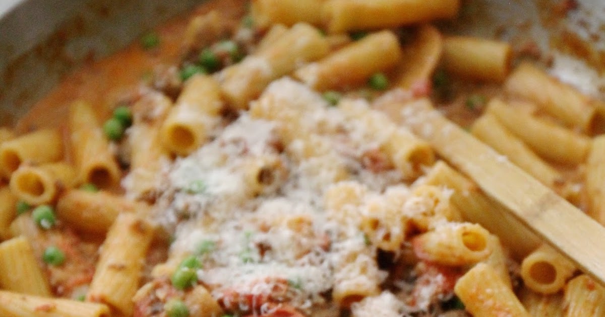 Jenny Steffens Hobick Leftovers Bolognese with Rigatoni, Cream, Peas