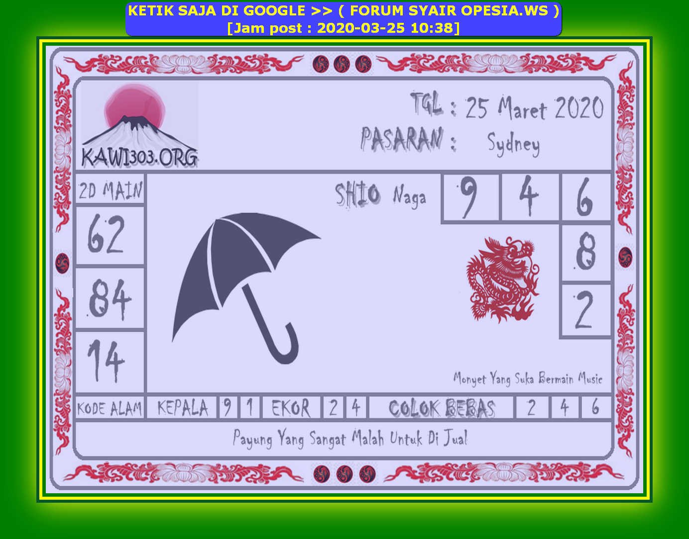1 New Message Kode Syair Sydney 25 Maret 2020 Forum Syair Togel Hongkong Singapura Sydney