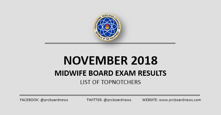 TOP 10 PASSERS: November 2018 Midwife board exam result