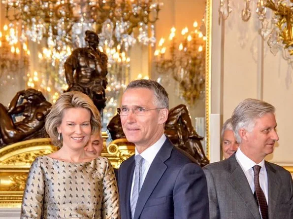  Queen Mathilde and King Philippe attended the New Year's reception organized by the Royal Family. Queen wore natan dress, Natan Coat