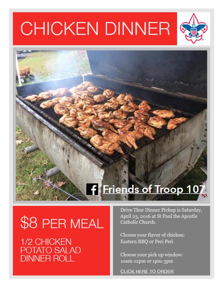 Boy Scout Troop 107 Greensboro NC Chicken Dinner Fundraiser April 23