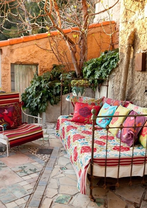 Dreams of a boho summer as a countdown to spring - intricately paved terrace www.BoHoHome.com @bohosusan