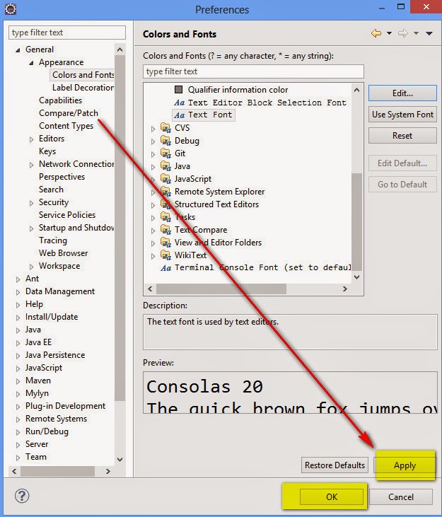 selenium by arun 166 changing font font style and font size of eclipse change font size
