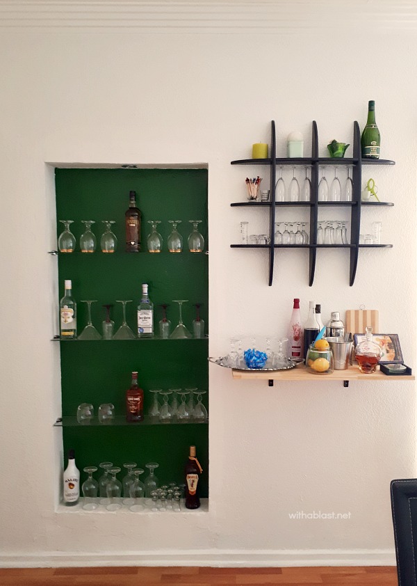Black and Green Living / Dining room and a Space saving Home Bar