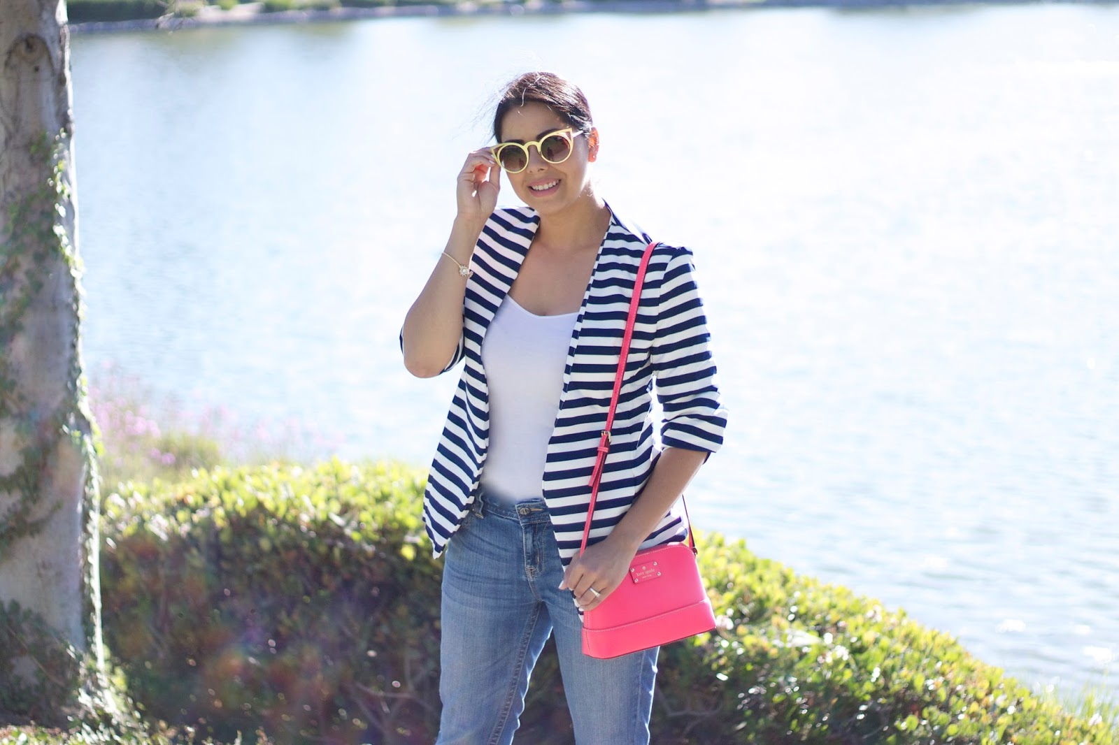 lilbitsofchic.com Striped Blazer Outfit San Diego Style Bloggers, San Diego Style, San Diego Fashion Blogger, SDstyle, quay sunglasses