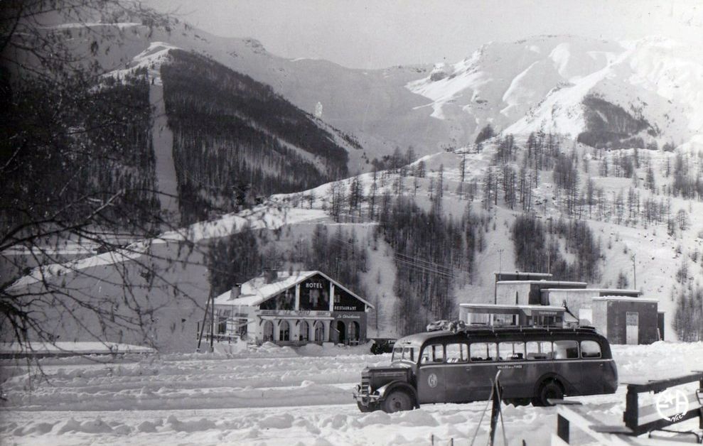 transpress nz: bus at Auron ski resort, France, 1953