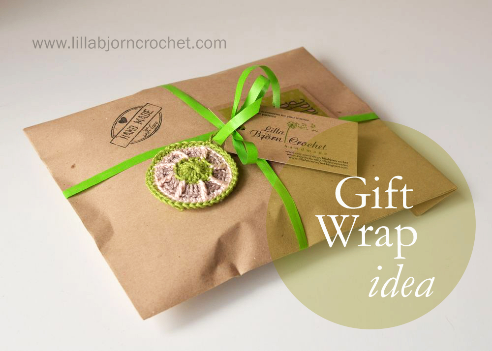 Gift wrapping idea with small crocheted ornament