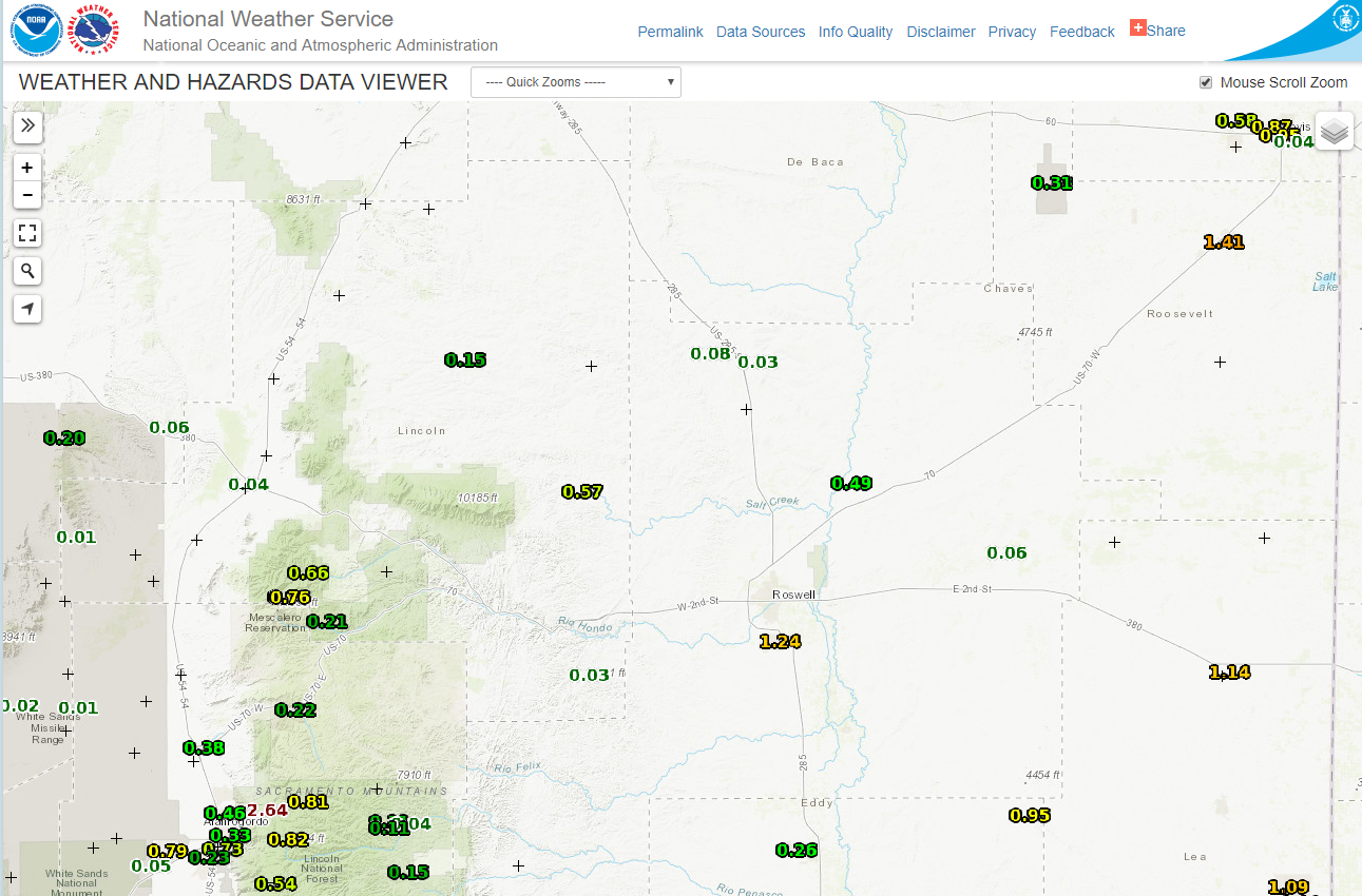 SE/S NM & W TX Updated 24 Hour Rainfall Totals.