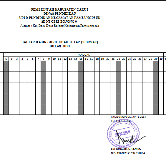 Contoh Format Daftar Hadir Guru Ilmu Sosial