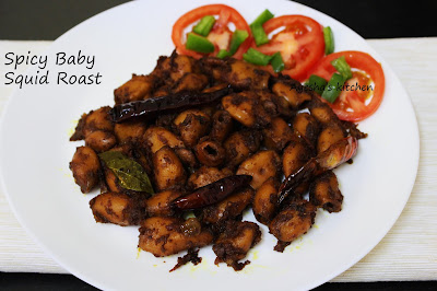 Fried calamari or baby squid kerala or indian style, a spicy roasted calamari or squid recipe ayeshas kitchen tastymalabarfoods