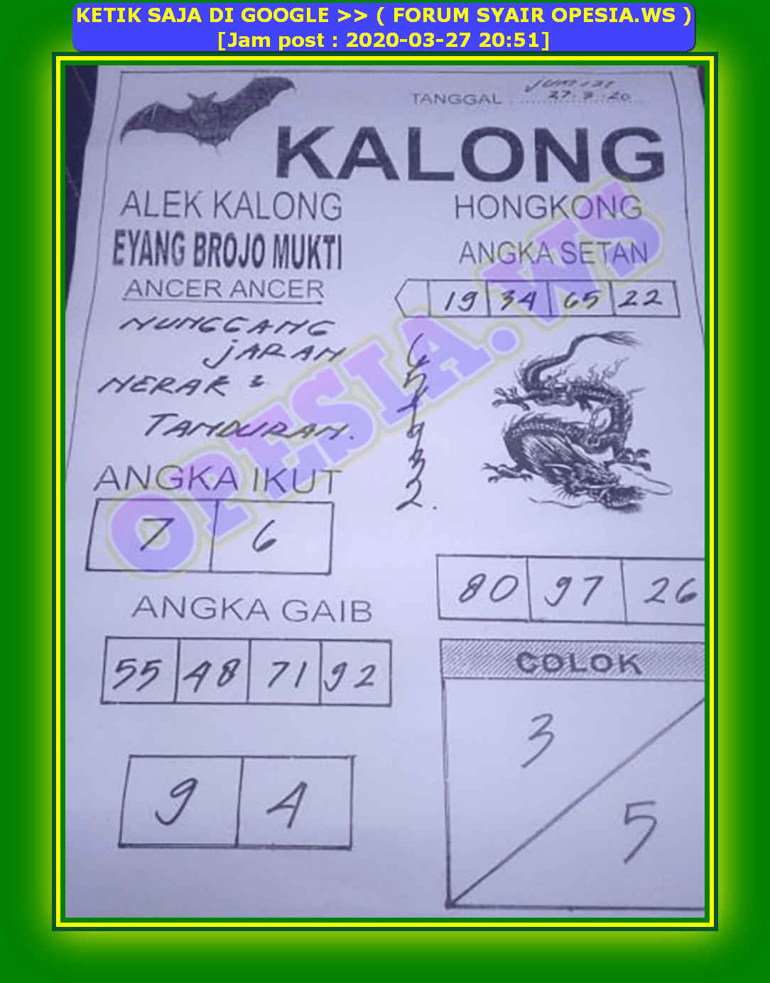 1 New Message Kode Syair Hongkong 27 Maret 2020 Forum Syair Togel Hongkong Singapura Sydney