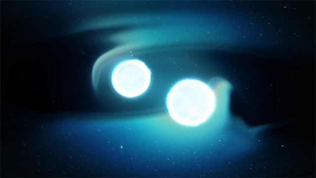 ilustração artística da colisão entre estrelas de neutrons