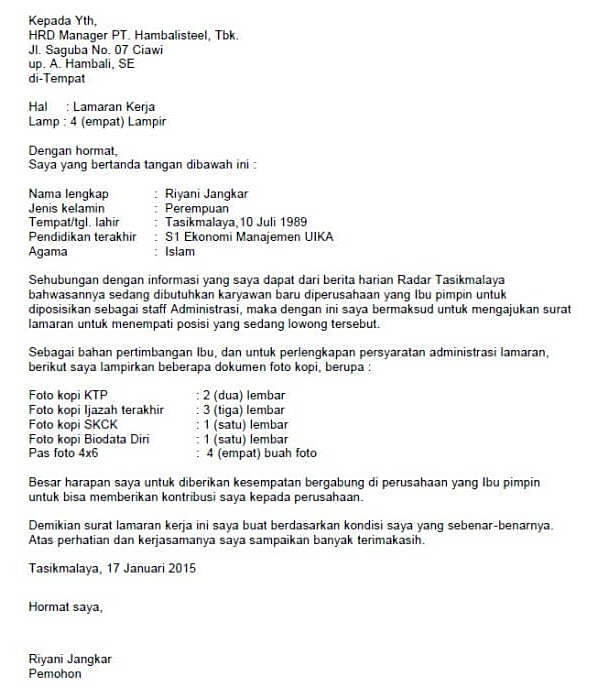 5 Contoh Surat Lamaran Kerja Staff Administrasi Yang Baik Dan